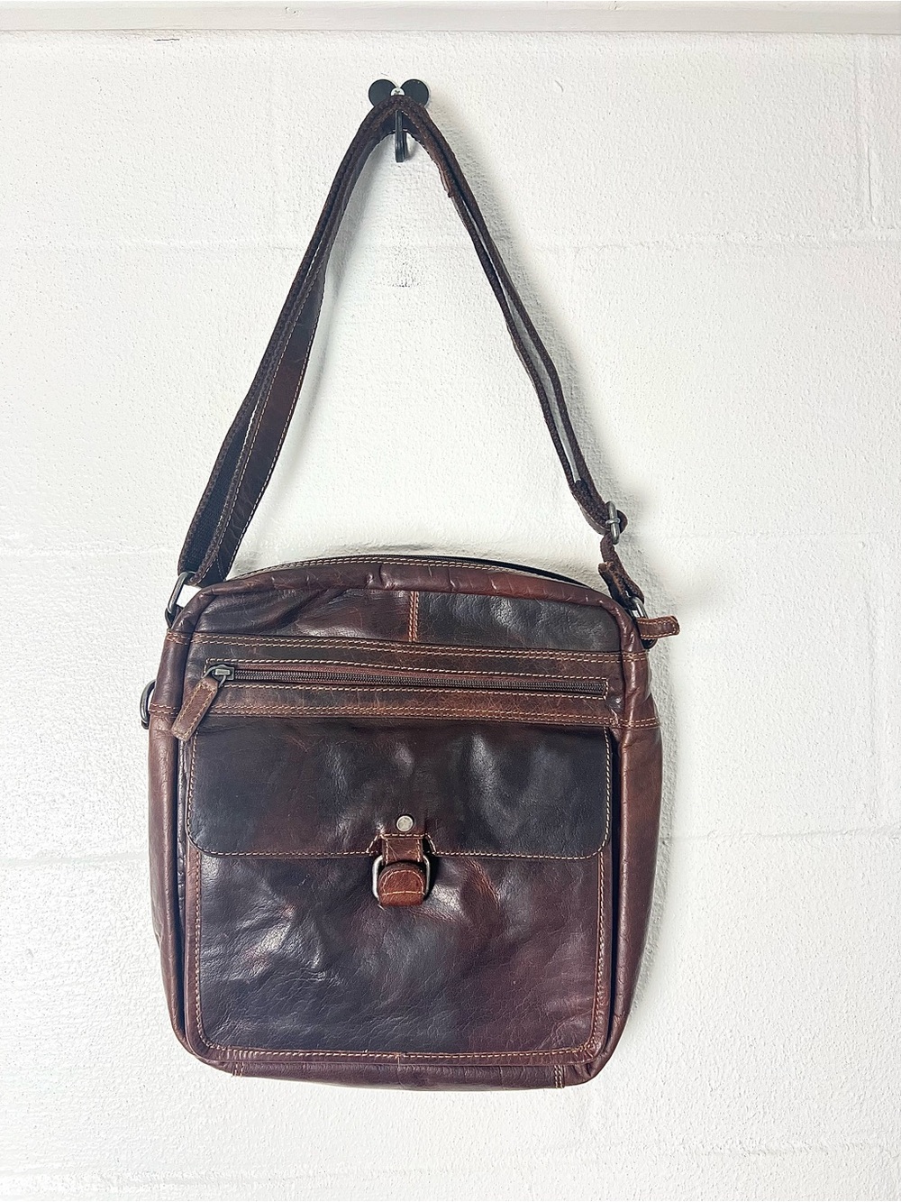 Jack Georges Vintage Brown Heavy Leather  Shoulder Bag Satchel